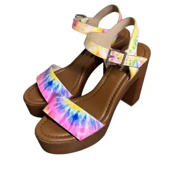 Gianni Bini Tie Dye Platform Chunky Heel Sandals 5” Ankle Strap 8.5 - Picture 2 of 10